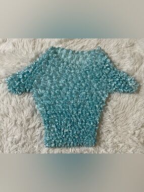 FC Vintage Y2K 90s Retro Spice Girls Crinkle Popcorn Aqua Blue Shirt Top S M OS